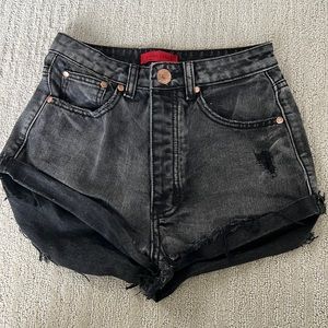 Black high waste denim jean shorts
